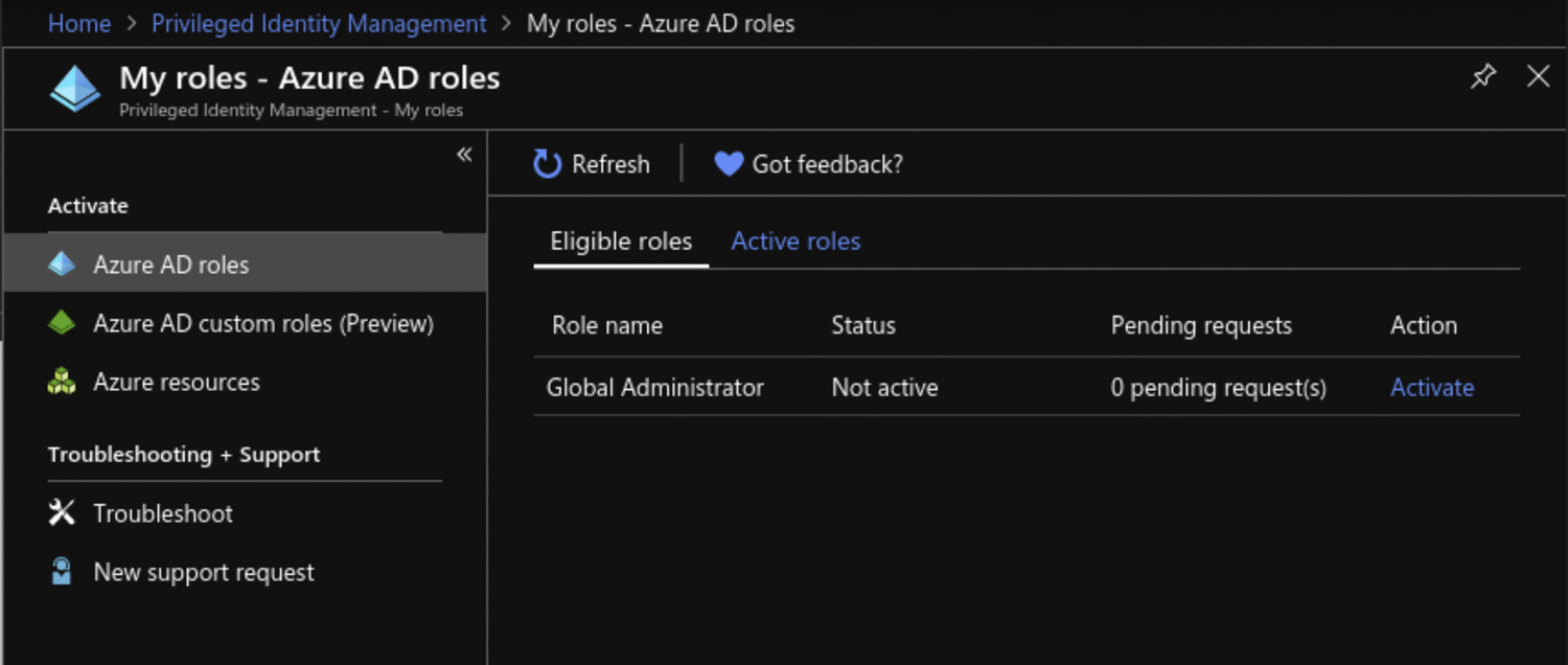 My roles - Azure AD roles