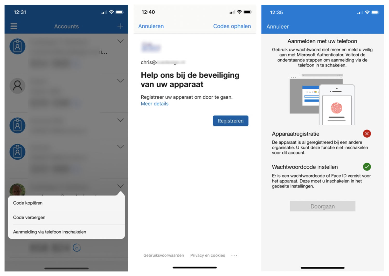 Azure Directory aanmelden telefoon