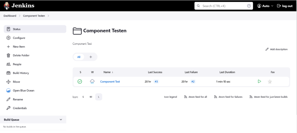 Jenkins-dashboard / “Component Testen” map